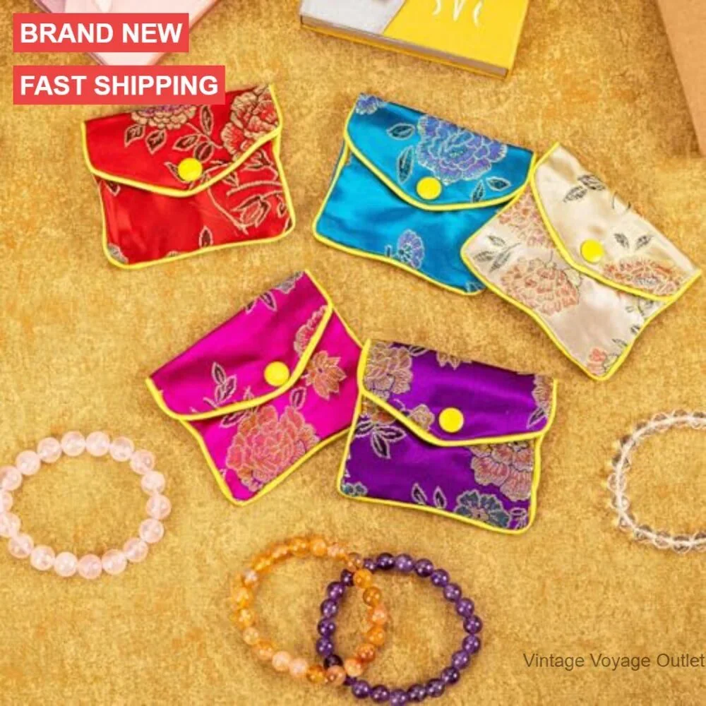 15 Pack Travel Jewelry Organizer Case Silk Pouch Buckle Zipper Closure